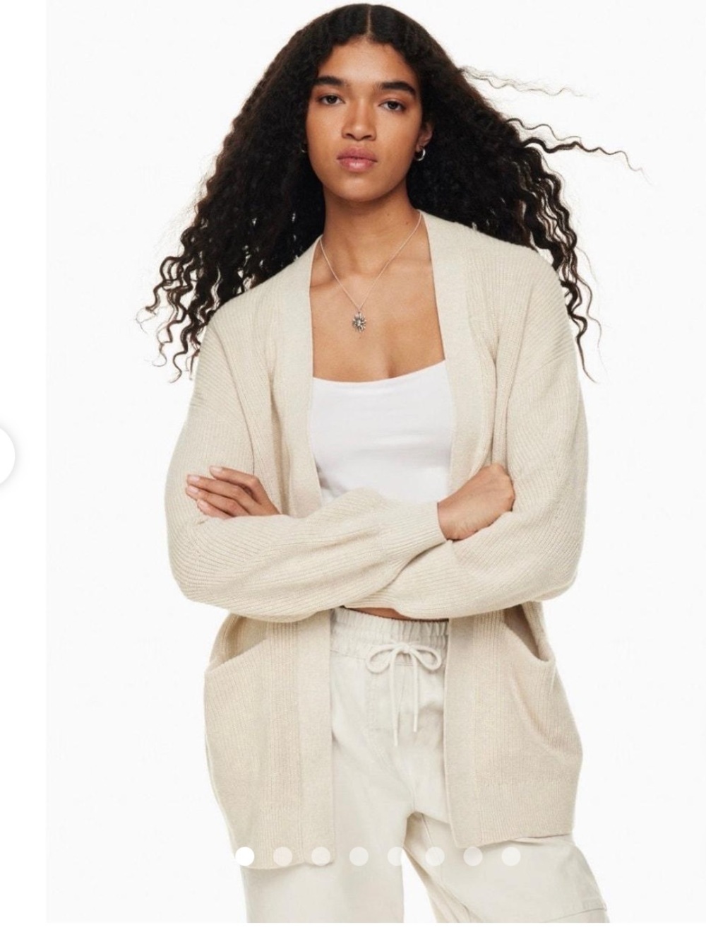 Wilfred Light Cream Open-Front Cardigan with Pockets